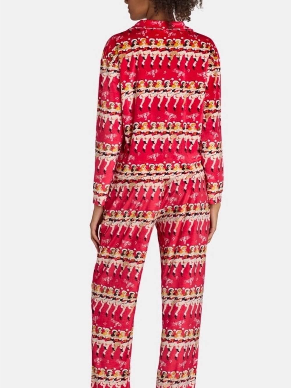 Dancing 💃 ladies in Mrs. Santa 🤶 set Red Printed Women's Pajama Set with pocket - Picture 3 of 5